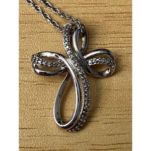 SUN Sterling Silver 925 Infinity Cross Pendant Necklace Italy Chain 18 Inch